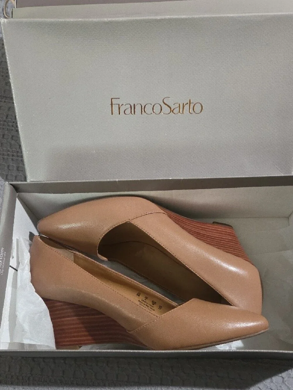 Franco Sarto Frankie, Cool Taupe Pointed Toe Wedge Pumps Size 6